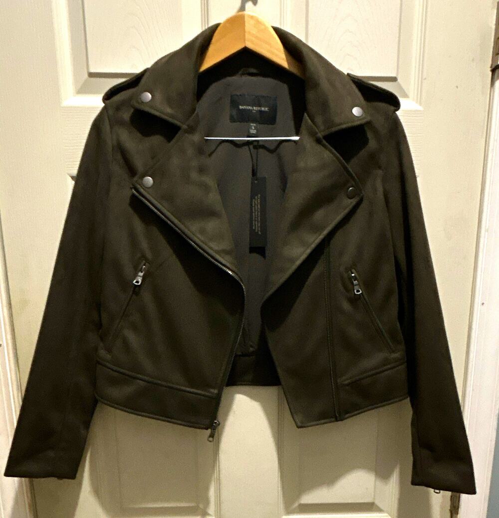 Banana Republic Falcon Brown Vegan Suede Moto Jacket Small Petite NWT was $160